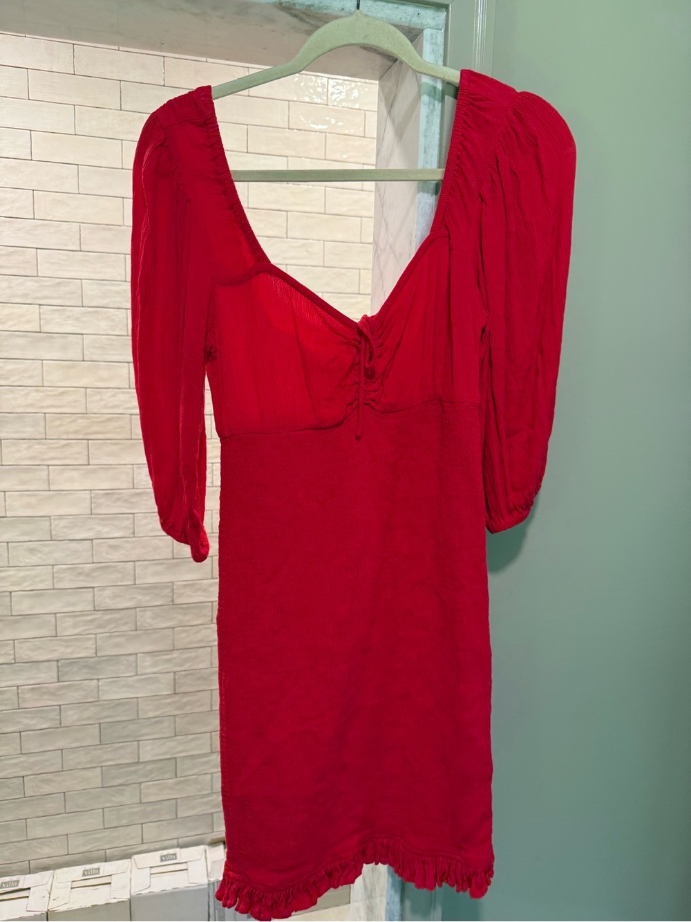 Billabong Red V-Neck Puff-Sleeve Mini Dress